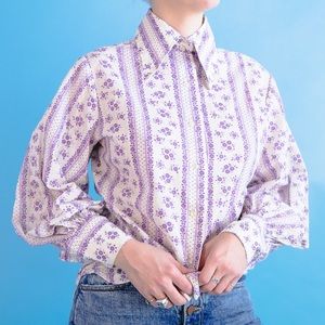 Vintage 70’s Pastel Purple Floral Button Down S